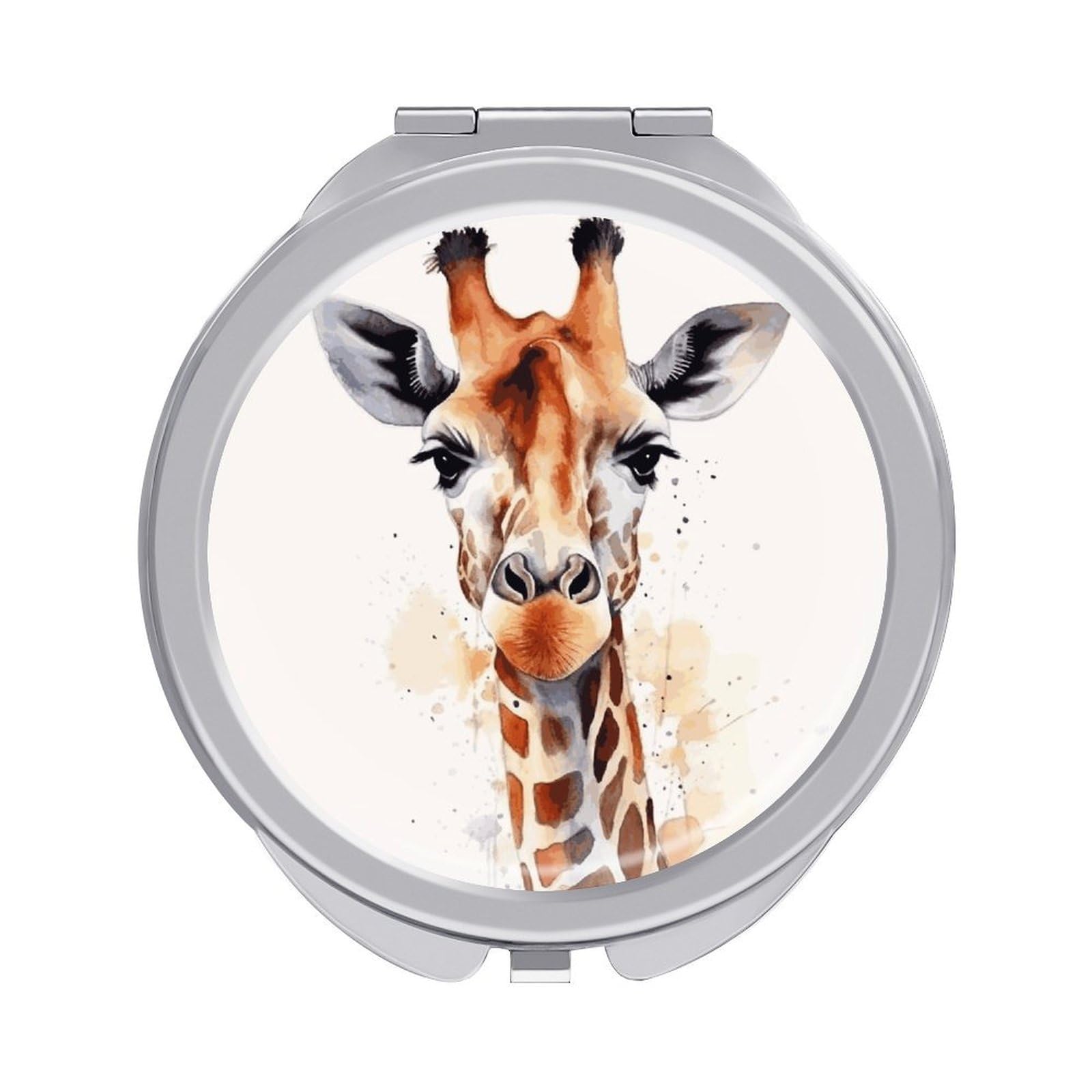LDGSUPH Stylish Animal Watercolor Giraffe Travel Makeup Mirrors Portable Compact Mirror Double-Sided 2X/1X Magnifying Folding Pocket Mirror Mini Round Handheld Mirrors for Home Outdoor