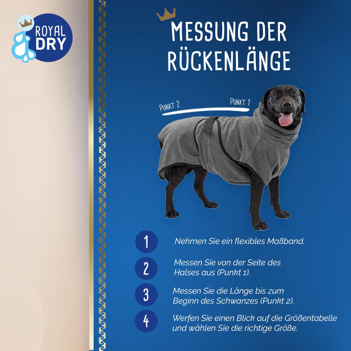 Bademantel Hund XL - Rückenlänge 70-80 cm - Hundehandtuch - Mikrofase - Hundebademantel für große Hunde - Schnell Trocknendes mit Klettverschluss - Grau