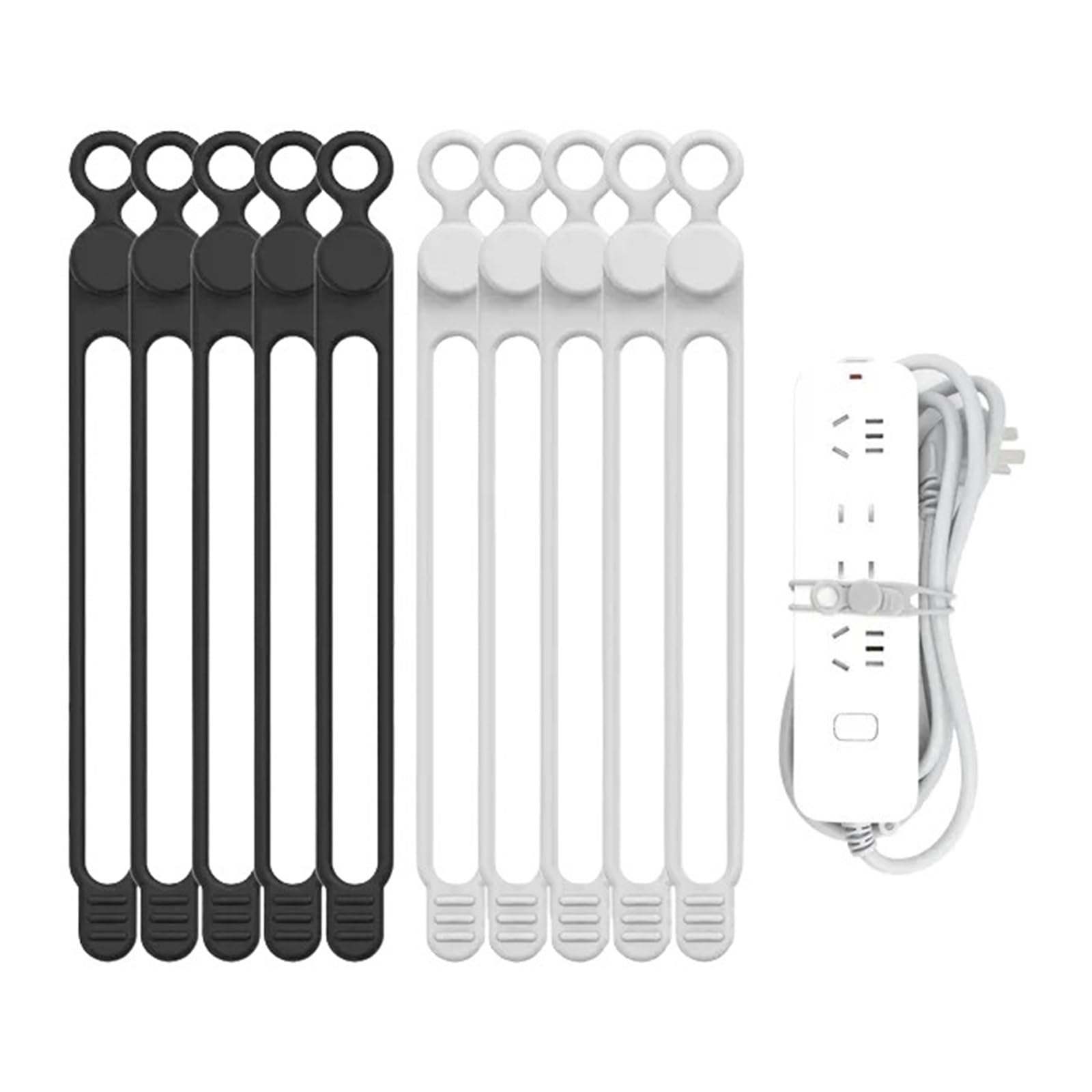 Cable Ties Silicone Cable Tie, Organizer, Straps, Reusable Cord, Travel, Cute Elastic, Wire(Black White10pcs)