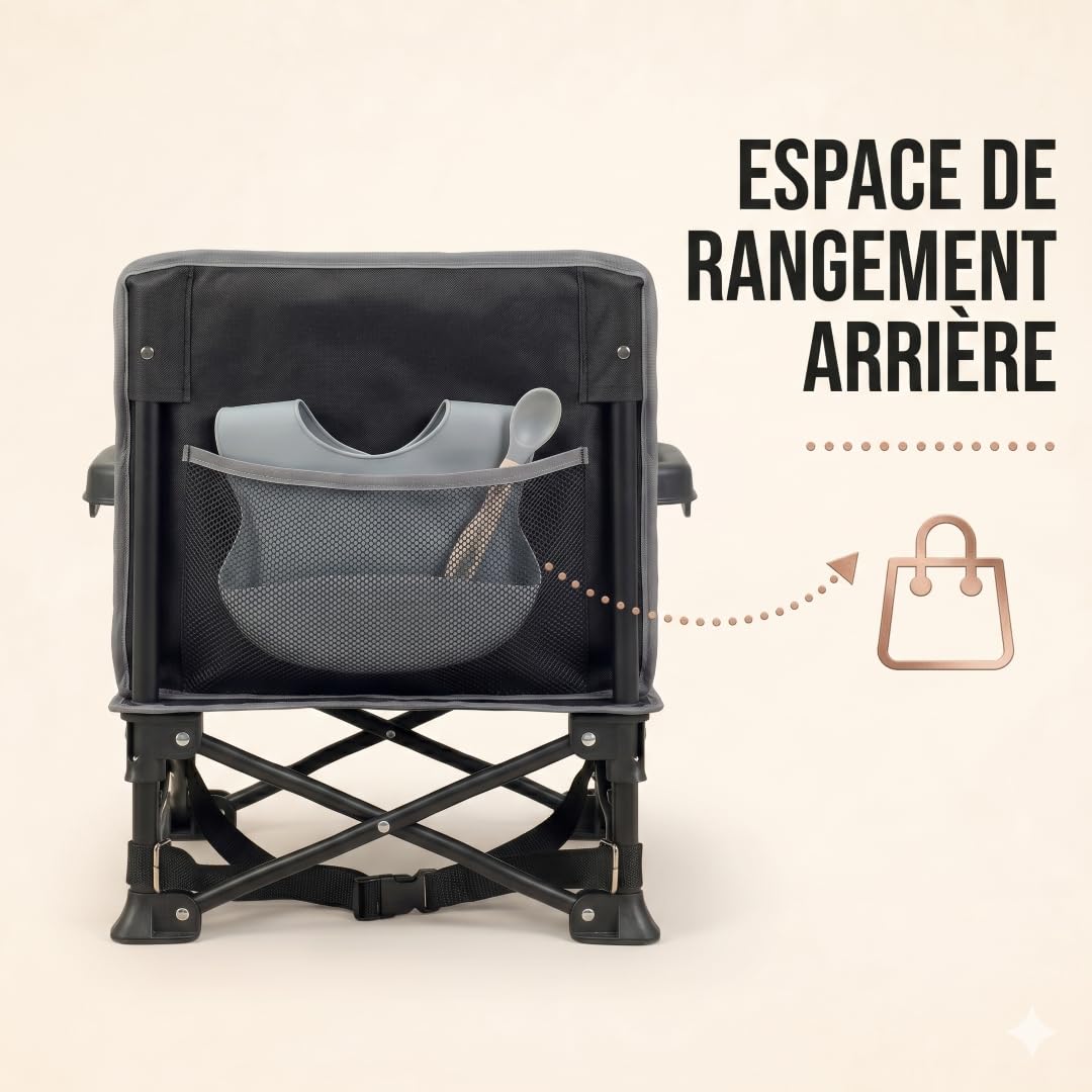Bambisol Seggiolino per bambini Chaizounette' Sedia per bambini | Evolutivo da 6 mesi, Borsa per il trasporto, Seggiolino da campeggio per bambini | Nero