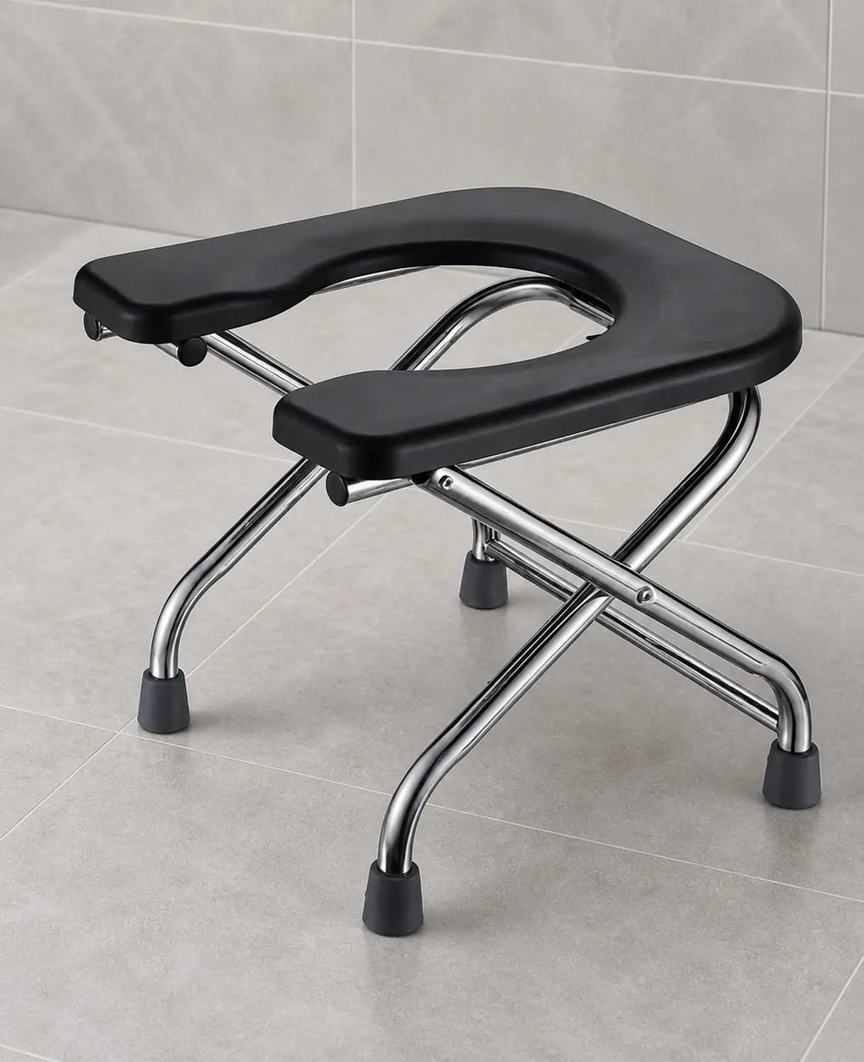 Heavy Duty Folding Commode Chair for Elderly & Adults | Portable Bedside Toilet Stool with Anti-Slip Rubber Feet | Stainless Steel Foldable Commode Seat.-image-3