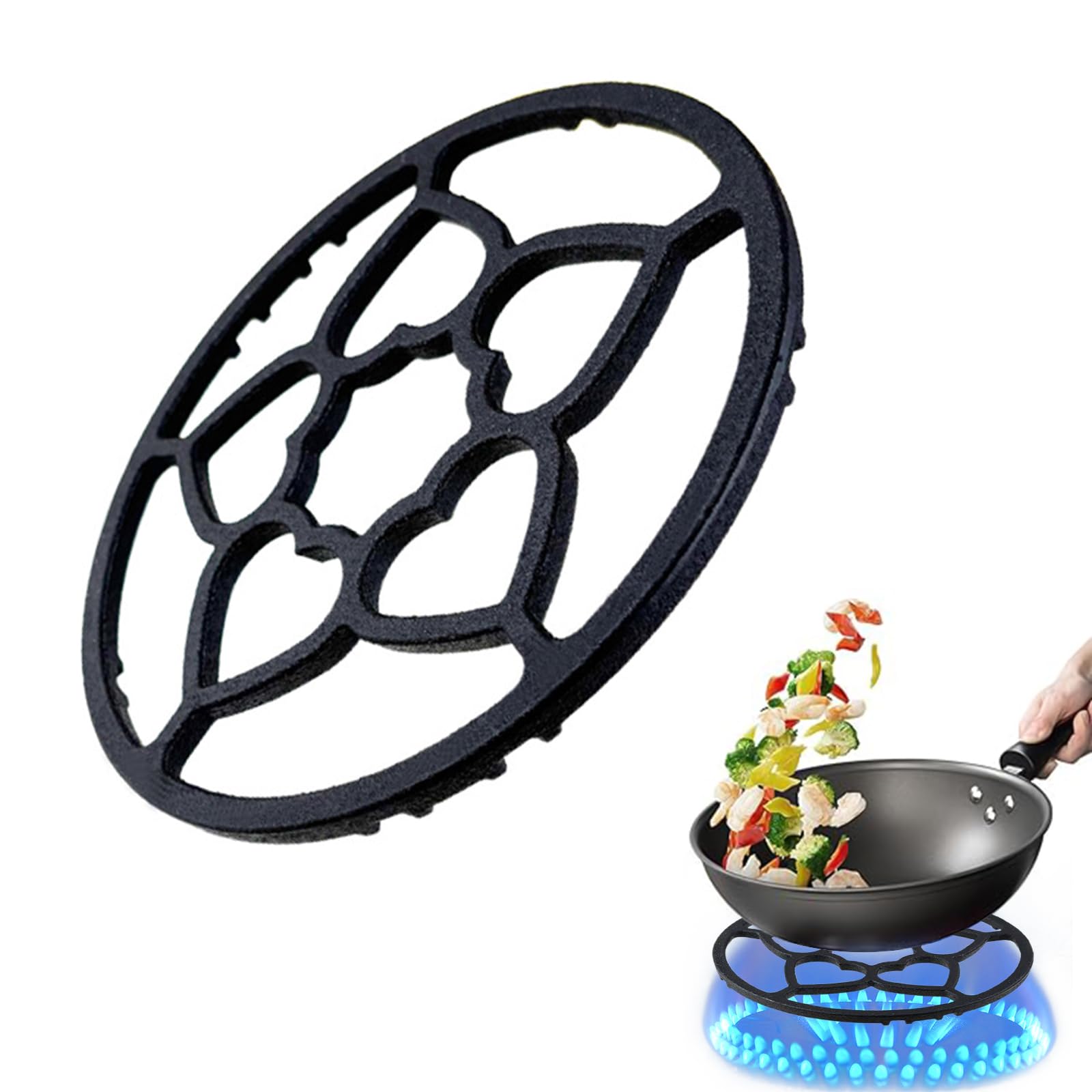 Supporto Per Pentole E Wok In Ghisa Da 18 Cm | Riduttore Per Fornelli A Gas | Adatto A Moka, Caffettiere E Pentole Piccole | Acciaio Al Carbonio Smaltato - 3