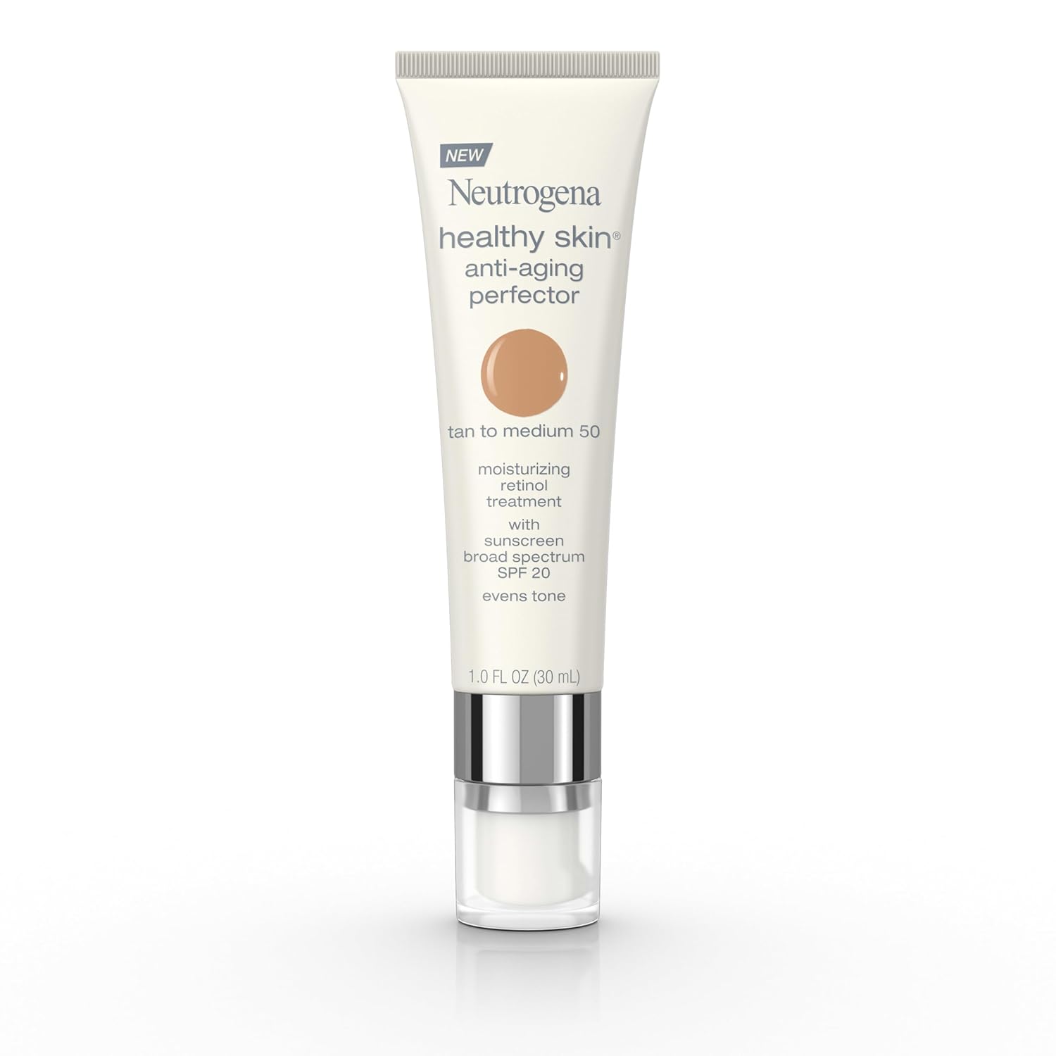 Neutrogena Healthy Skin Anti-Aging Perfector Tinted Facial Moisturizer and Retinol Treatment with Broad Spectrum SPF 20 Sunscreen with Titanium Dioxide, 50 Tan to Medium, 1 fl. oz Neutrogena Healthy Skin Anti-Aging Perfector Tinted Facial Moisturizer and Retinol Treatment with Broad Spectrum SPF 20 Sunscreen with Titanium Dioxide, 50 Tan to Medium, 1 fl. oz
