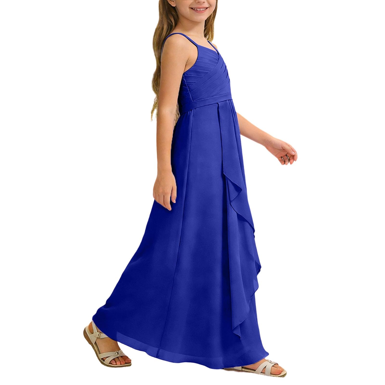 Générique Abito a trapezio Fluido in Chiffon per ragazza, abito lungo per damigella d'onore, cerimonia, matrimonio elegante estate