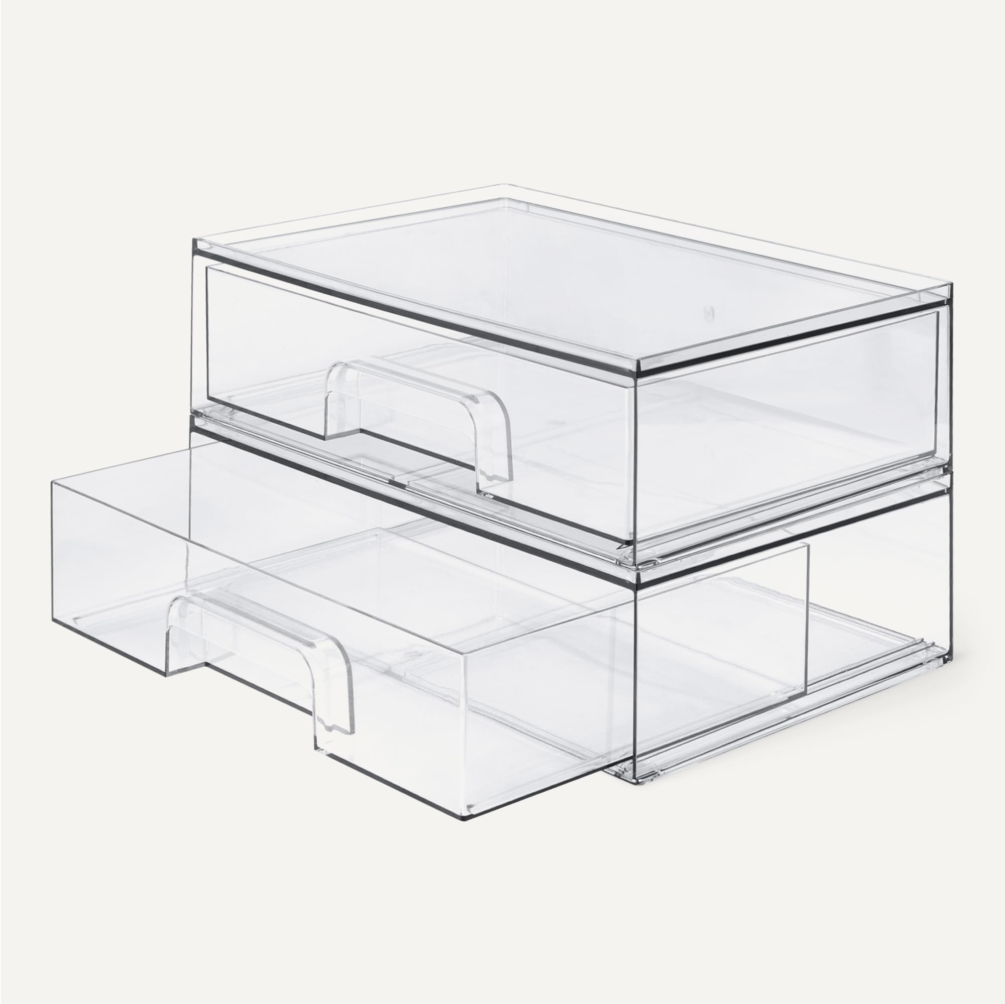 Amazon Basics Organizador de Maquillaje Apilable con Cajones de Plástico, Transparente, 30,8 x 19,2 x 9 cm