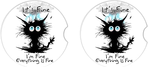 Miniatura 2 de Juego de 2 posavasos para automóvil, pequeños de piedra de cerámica de 2.56 pulgadas y base de corcho antiarañazos, juego de posavasos absorbentes