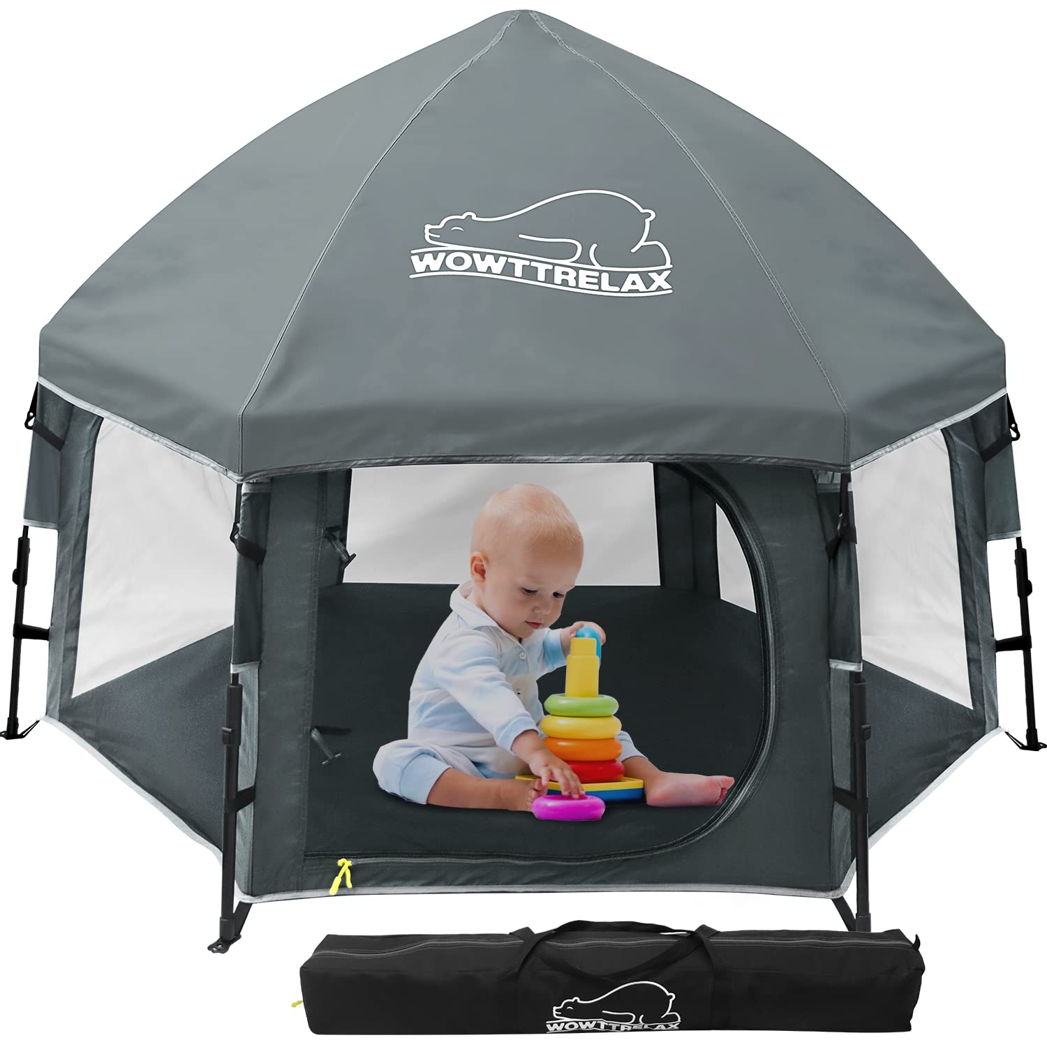 Baby Playpen Playard, Large Foldable Baby Tent with Canopy Sun Shade for  Baby and Toddlers, Lightweight Portable Baby Playard for Indoor Outdoor