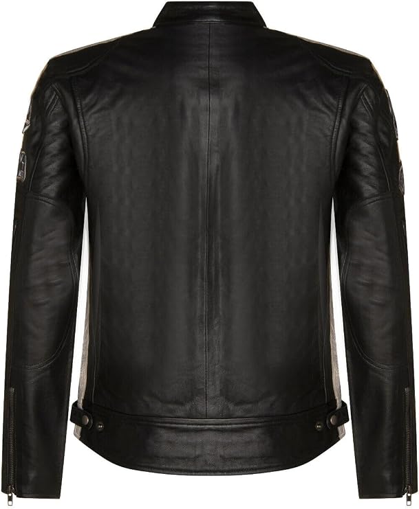 Men's Real Racing Black Nappa Leather Moto Biker Jacket…