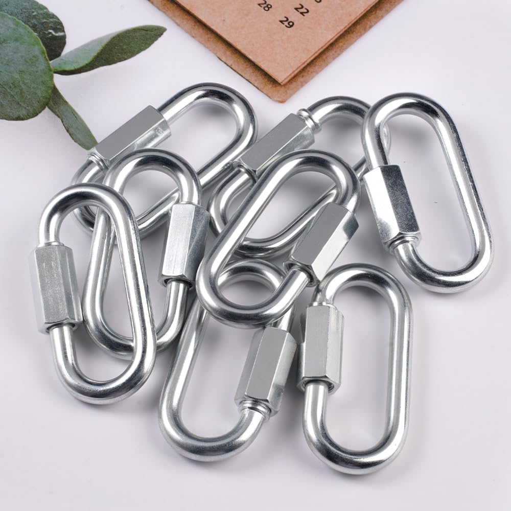 8 Pièces Maillon Rapide Mousqueton à Vis Manille INOX φ6 mm | Capacité de Charge 2000 Kg, Mousquetons en Acier Inoxydable Rapide Fixation pour Extérieur, Camping Tentes, Randonnée