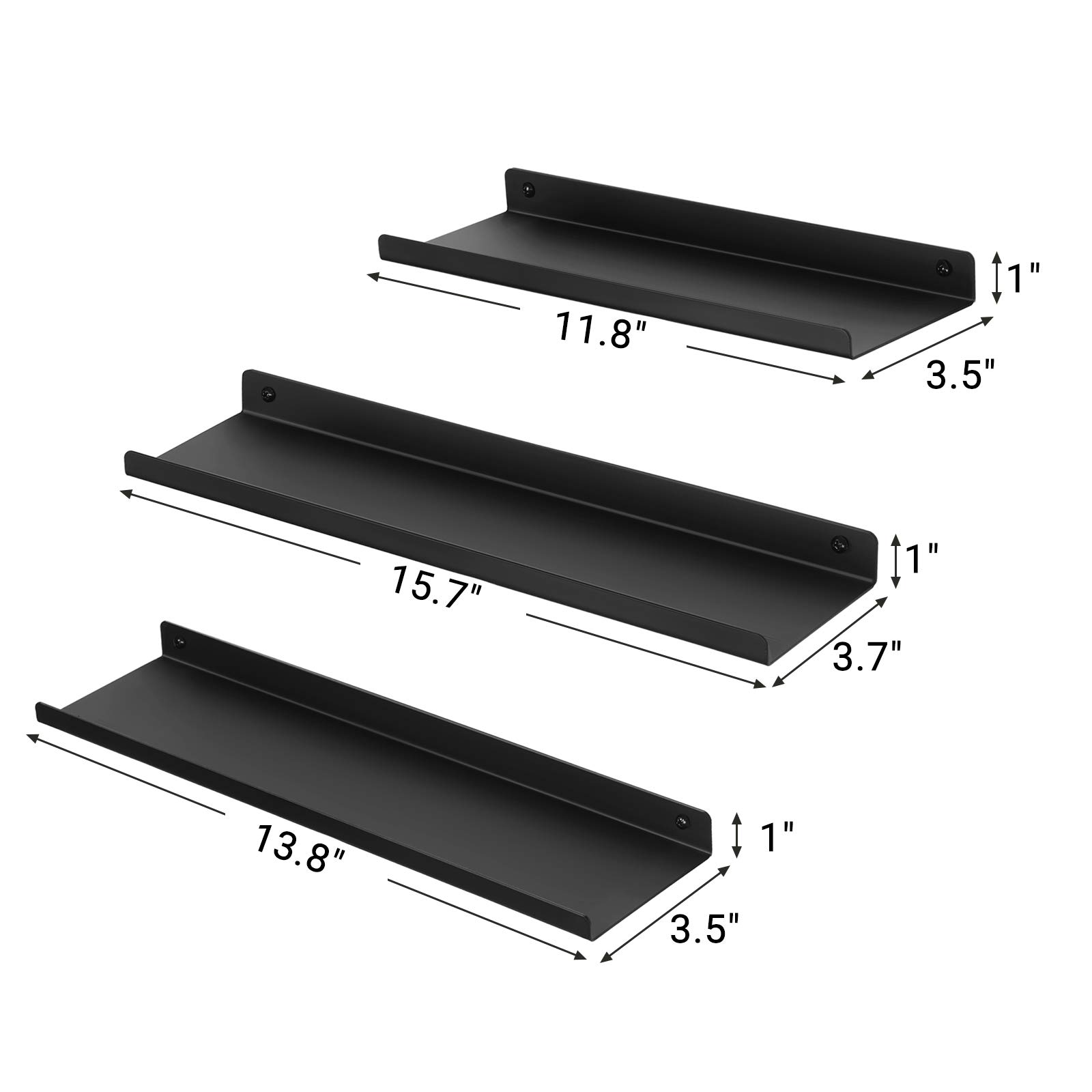SONGMICS Set of 3 Wall Shelves, Metal Floating Shelves, Industrial Wall