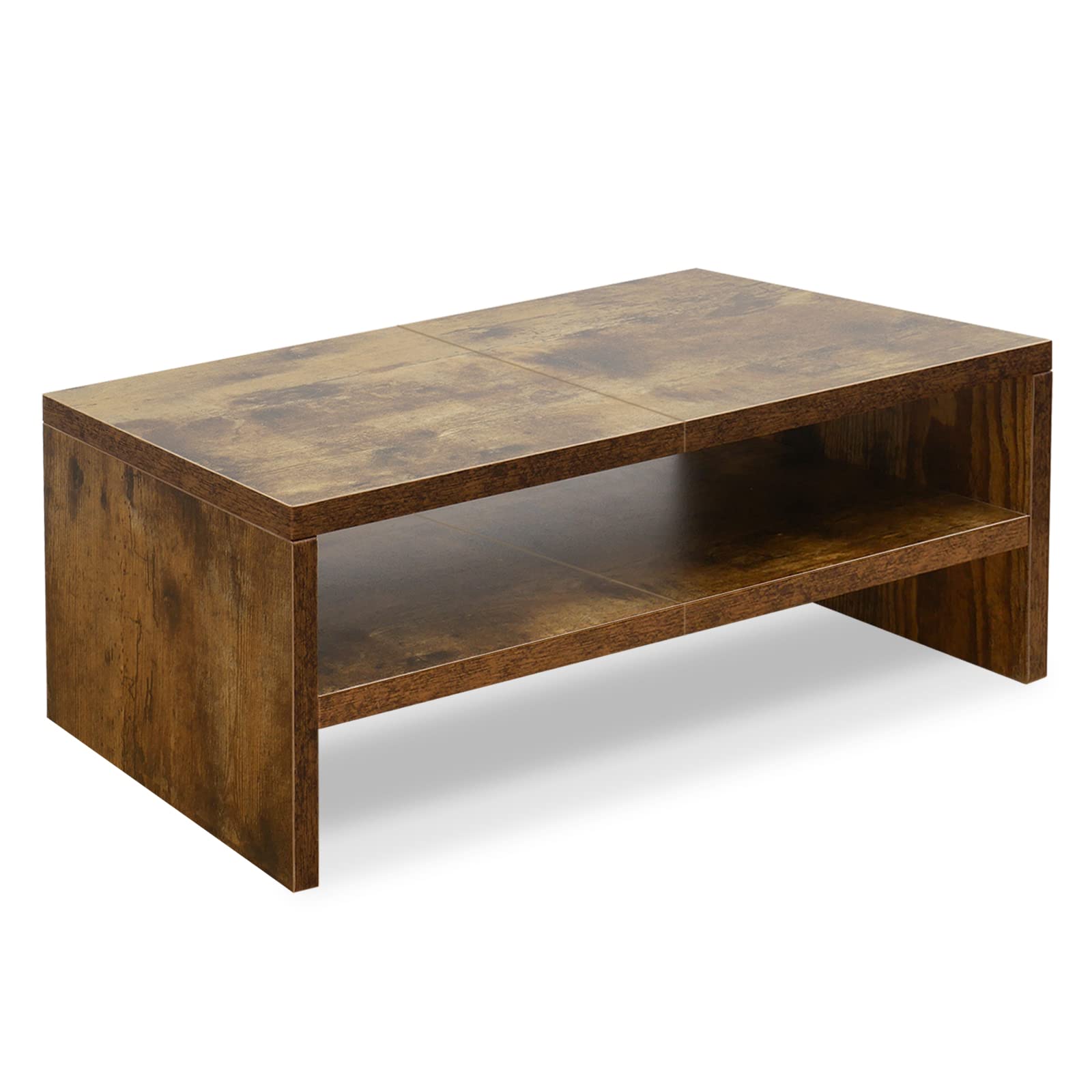 TEAMIX 2 Tier Wooden Monitor Riser Stand, Desktop Stand with storage for Laptop/PC/Printer/Keyboard, TV Stand Shelf Home Office Desk Accessories