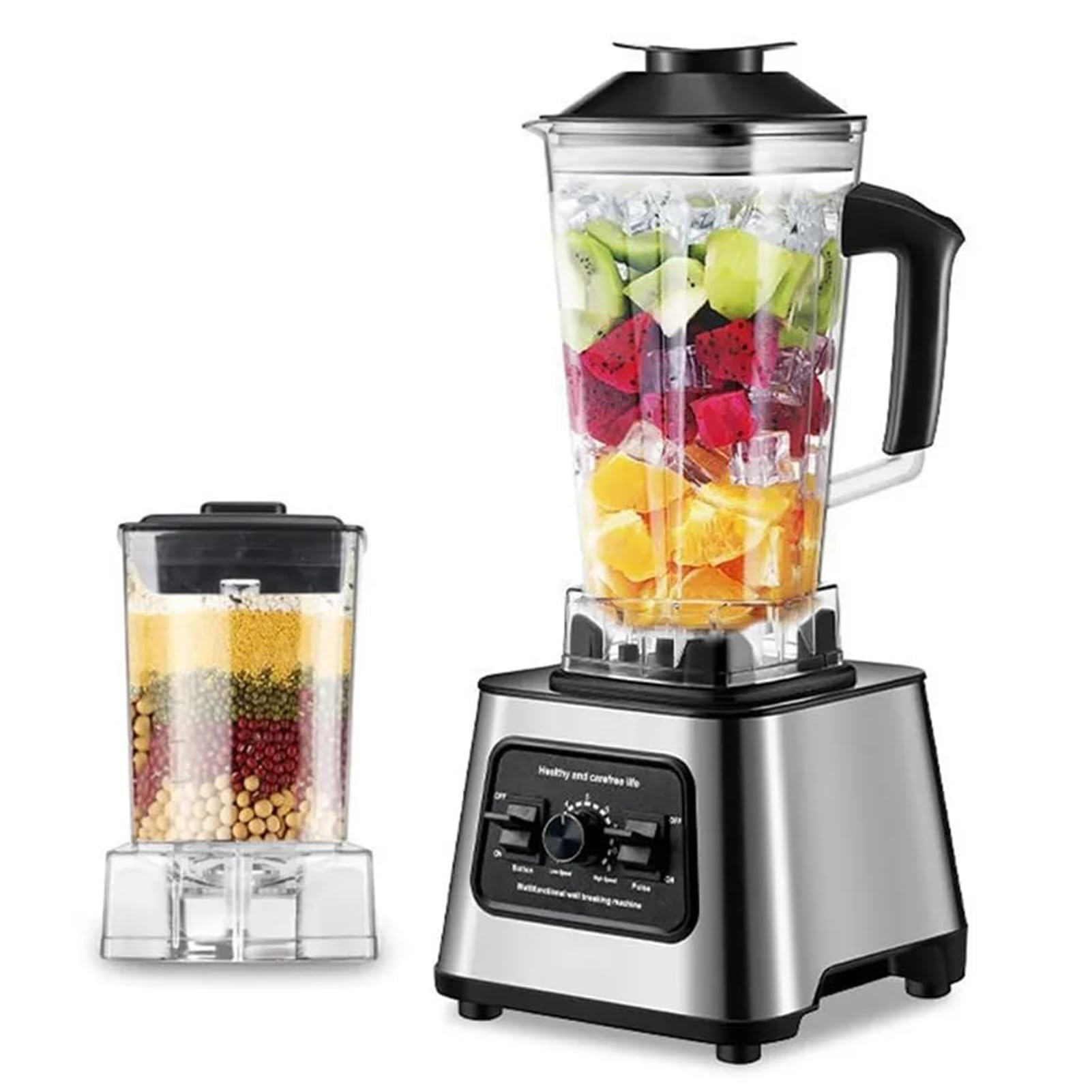 Blender Smoothie Maker 2,5 L 2 W 1 Blender Z Dzbankiem Do żywności Z 4 Ostrzami Ze Stali Nierdzewnej 9 Poziomów Prędkości Kruszarka Do Lodu Młynek Młynek Do Kawy/przypraw Funkcja Samoczyszczenia
