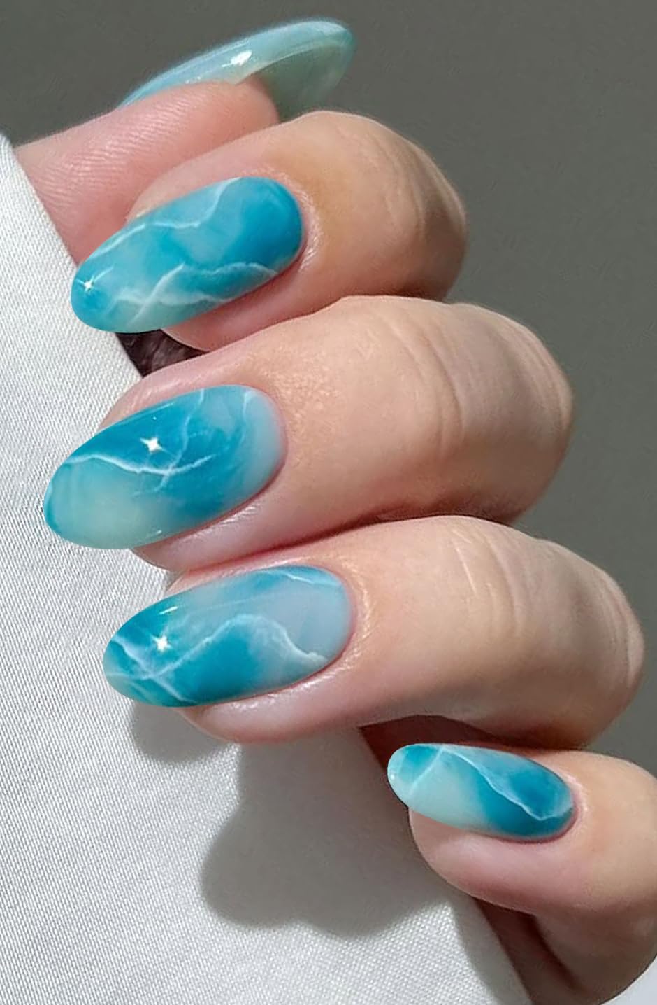 JMEOWIO Gel Nail Stickers Blue Green White Marble Semi Cured Gel Nail Strips Wraps UV/LED Nails Art Design Decoration Accessories