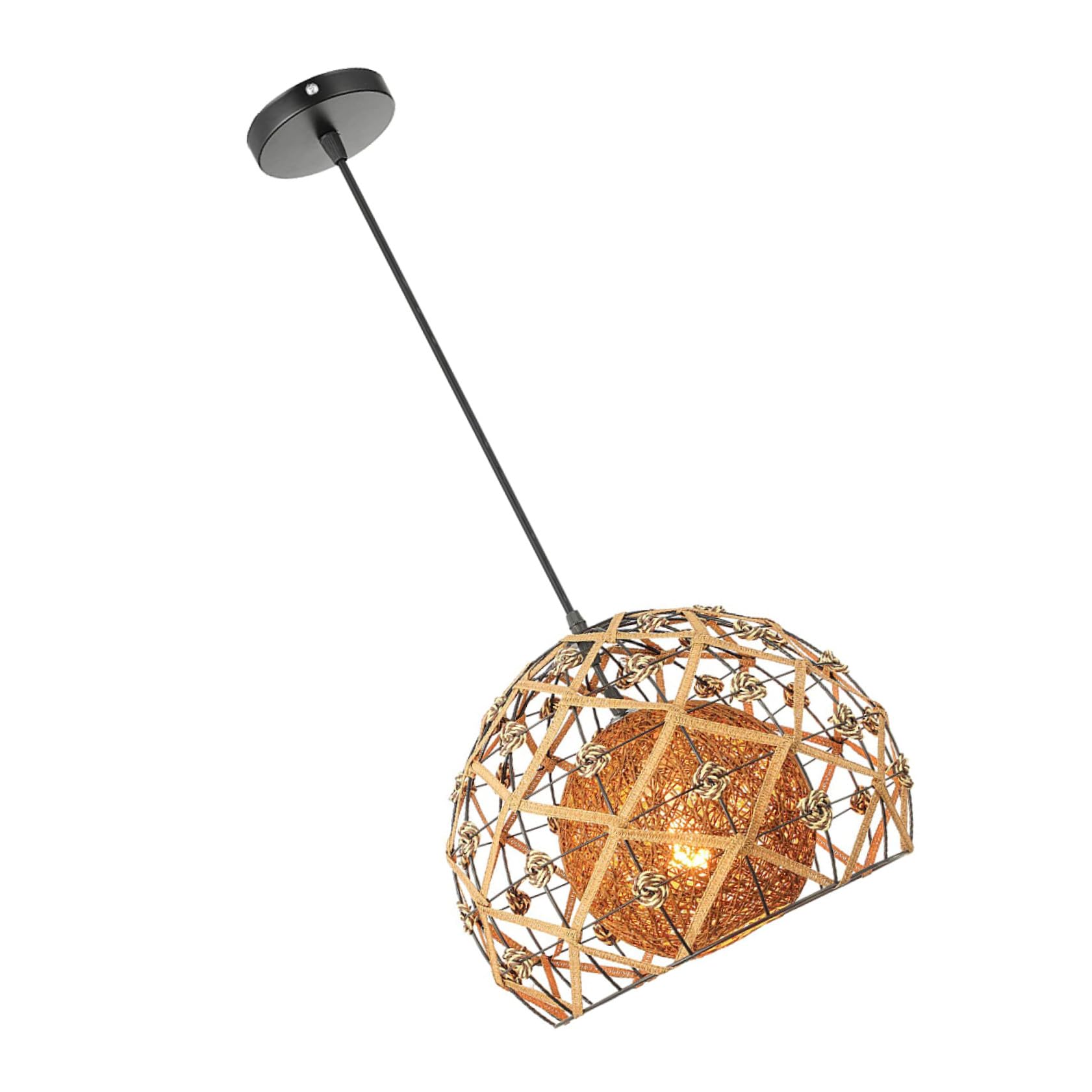Lustre à Suspendre en Bambou Tissé pour Éviter l'Éblouissement dans la Chambre