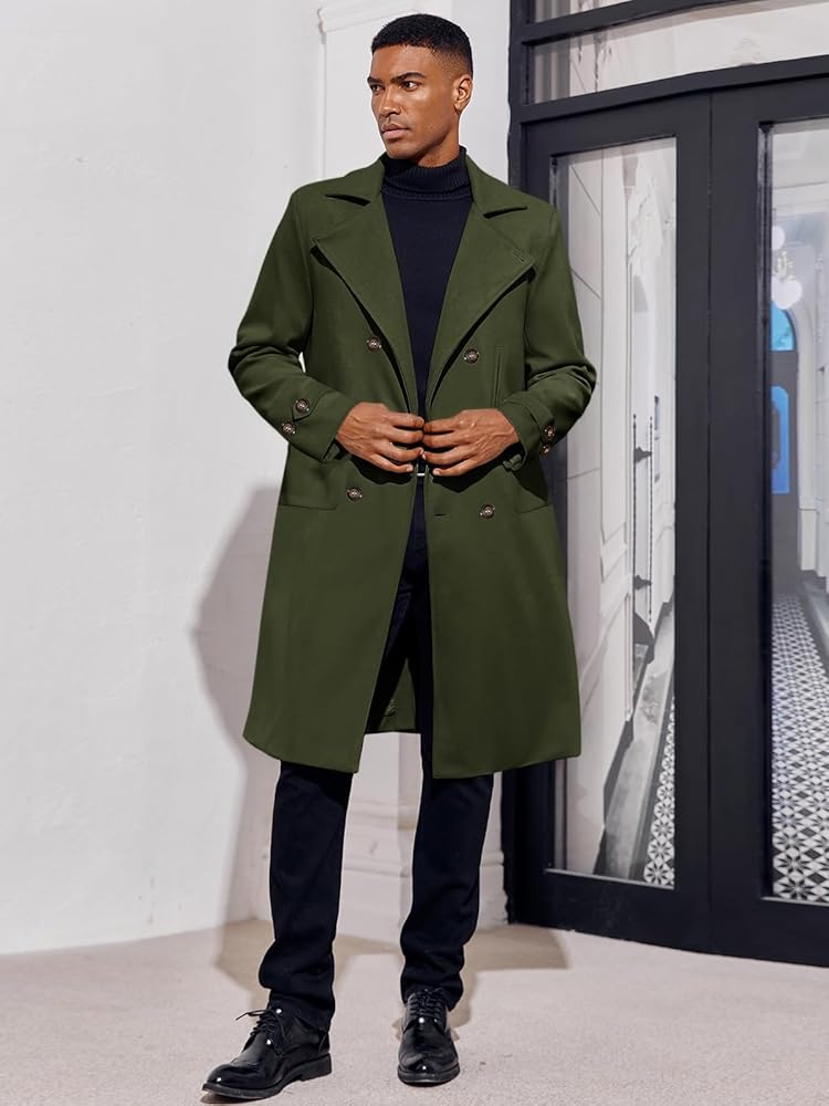 MNCEGEER Men's Trench Coat Notch Lapel Double Breasted