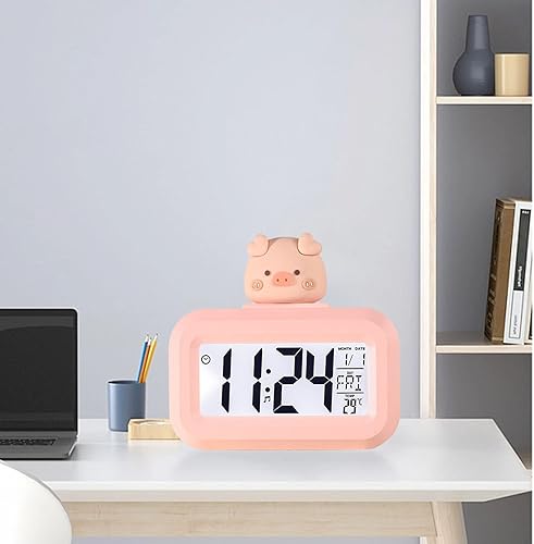 Miniatura 2 de Zerodis Linda alarma electrónica, reloj electrónico digital de dibujos animados para dormitorio para estudiantes (cerdito rosa)