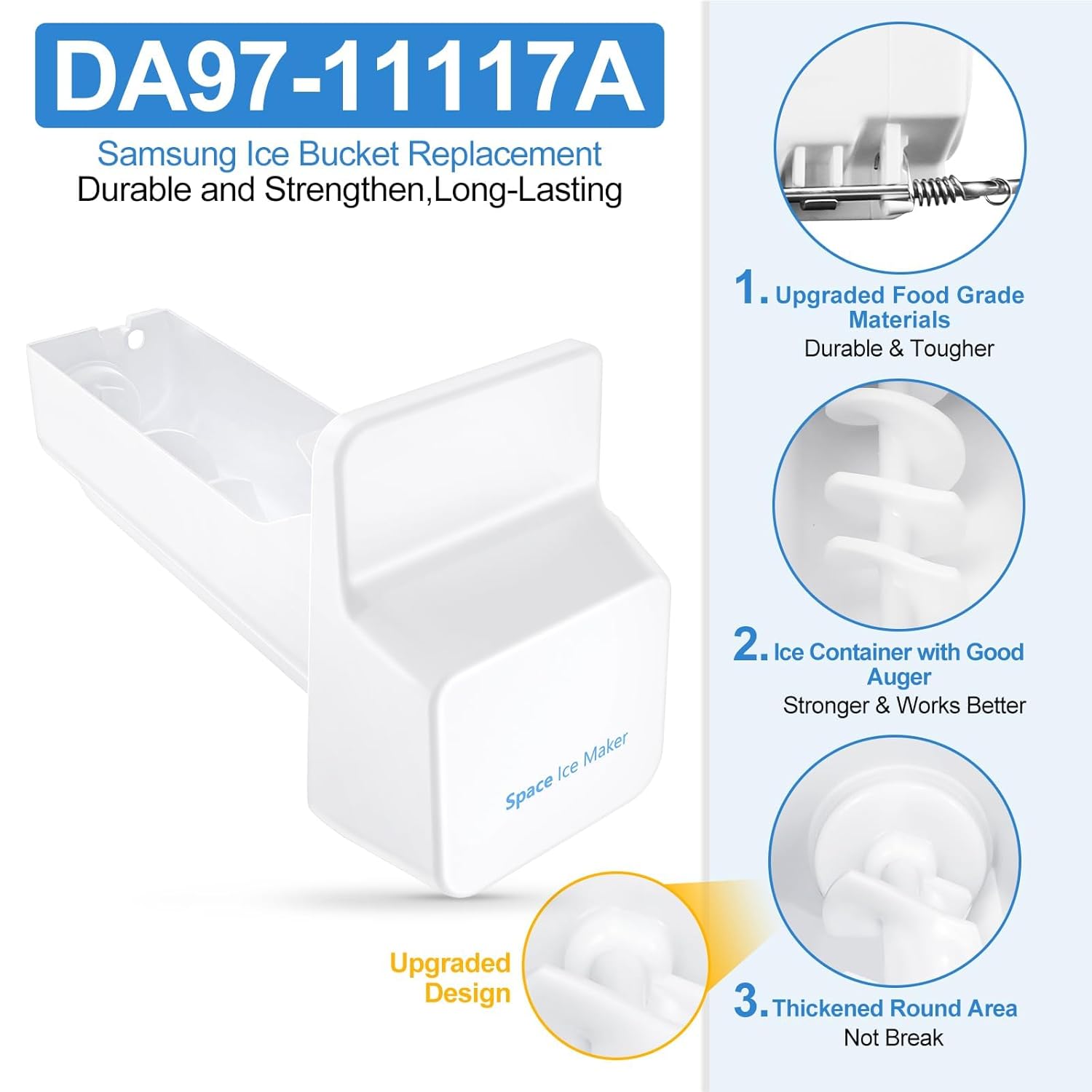 Upgraded DA97-11117A Refrigerator Ice Bucket Compatible with Samsung Ice Maker Replacement RFG297AARS RF4287HARS RF4289HARS RF4267HARS RFG297HDWP RFG297HDRS RF267ABRS RFG296HDRS Ice Maker Tray Parts