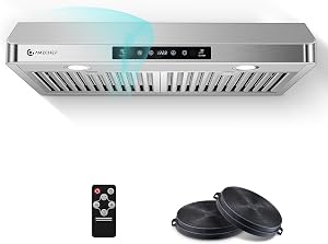 AMZCHEF 30" Under-Cabinet Range Hood - 1050 CFM Dual-Fan System, 3-Speed Stainless Steel Kitchen Vent with Touch/Remote/Gesture Control, Timer, LED Lights & Dishwasher-Safe Baffle Filters