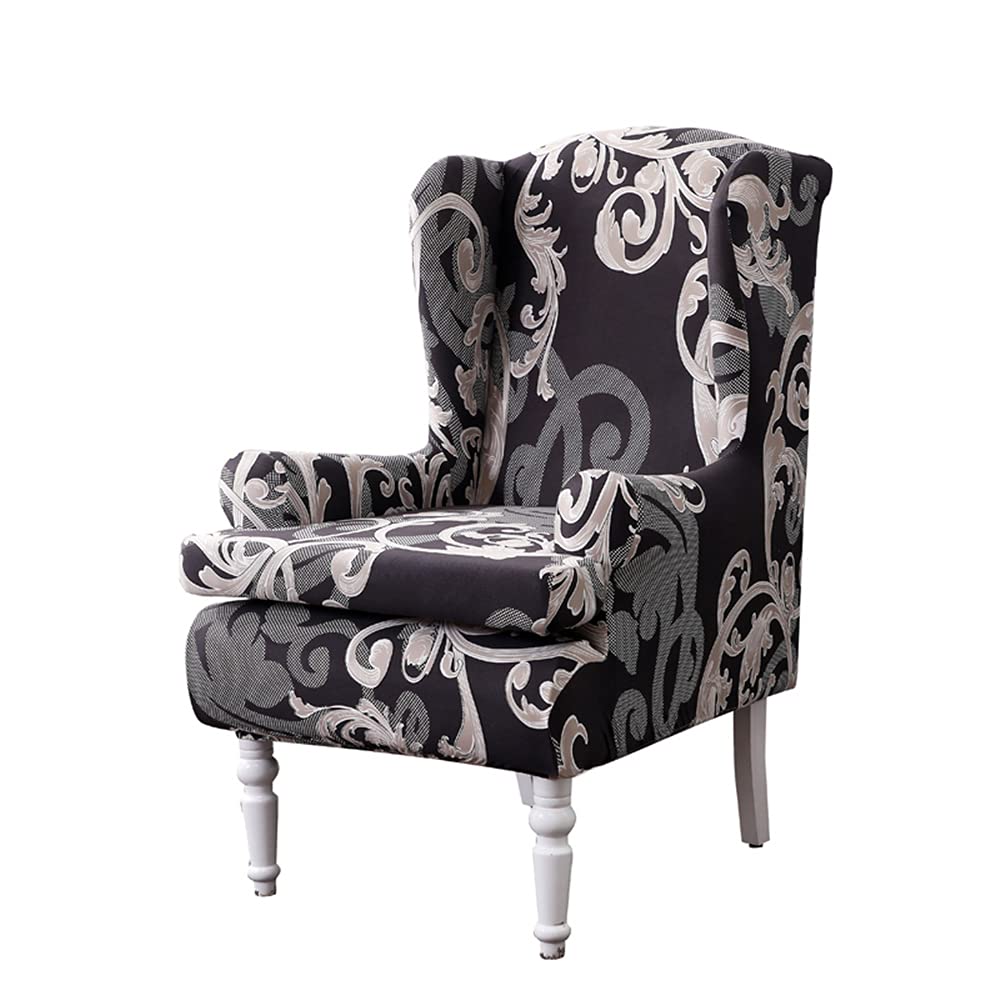 Highdi Baroque Wing Chair Covers 2 Piece Stretch Wingback Chairs Spandex Slipcover, Washable Stylish Print Fabric Chairs Armchair Furniture Protector For Living Room Bedroom Hotel (Baroque)