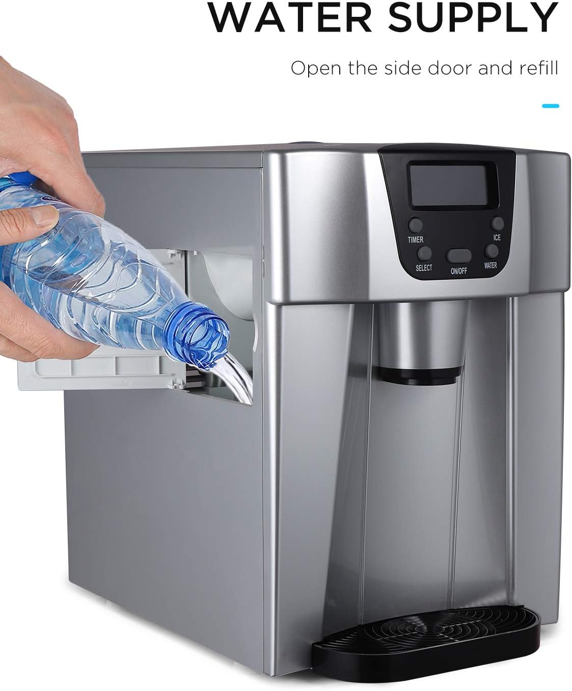 Northair 2 in1 Ice Maker and Water Dispenser with Automatic Shut-down System,S-L 2 Size Bullet Ice, with LCD Display,Silver