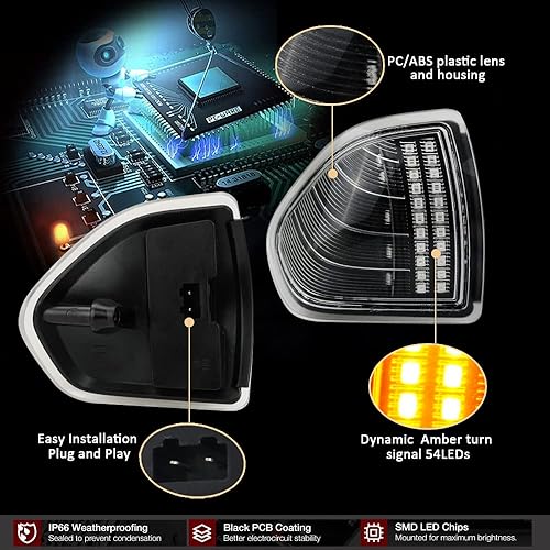 Miniatura 4 de D-Lumina Espejo lateral LED intermitente, luz intermitente izquierda y derecha, lente de cubierta transparente para Dodge Ram 2010-2018 1500 2500