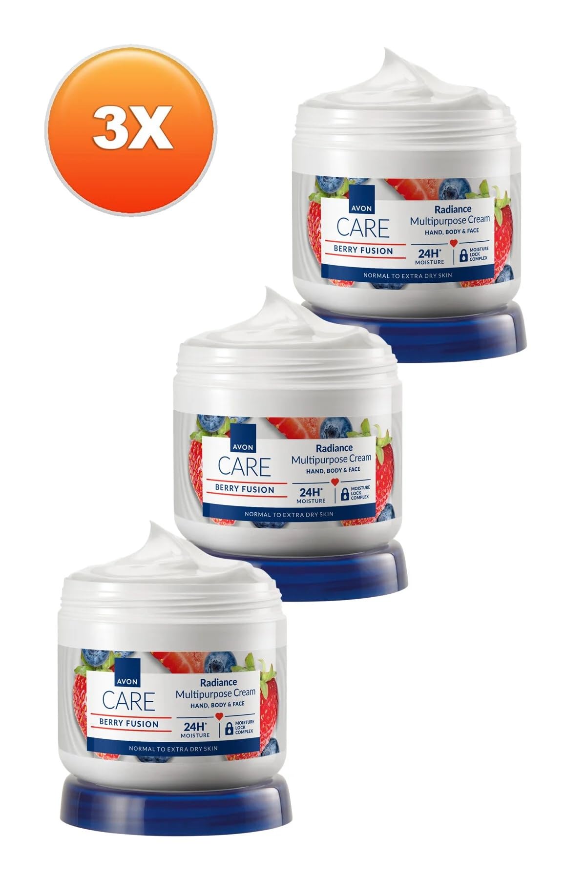 AVON Care Berry Fusion Yaban Mersini ve Çilek Özlü El, Yüz ve Vücut Kremi, 400ml, 3'lü Set