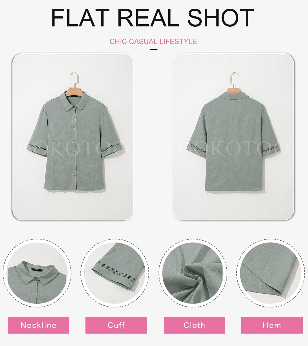 Dokotoo Womens Summer Tops Dressy Casual V Neck Short Sleeve Shirts Solid Button Down Blouses Tops - Image 5