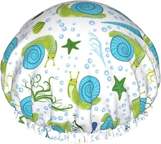 Shower Cap Reusable Waterproof - Blue Green Slug Shells Shower Caps for Women Reusable, Waterproof, Shower Cap for Long Hair