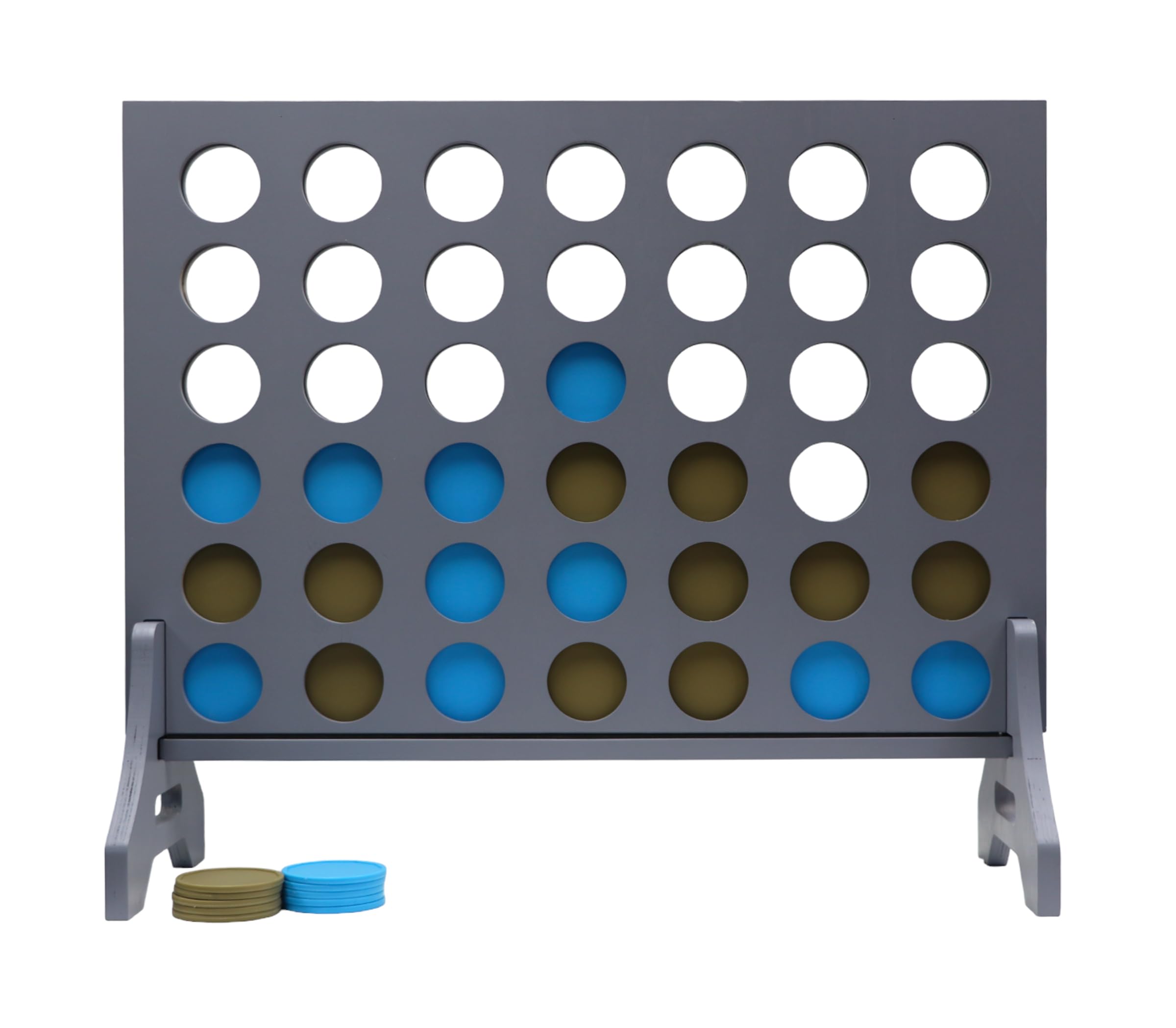 Giant 4 in a Row Game for Family &amp; Adults – Tailgating Pros Jumbo Grey Wooden Four in a Row Indoor &amp; Outdoor Yard Game for Family Party Fun, Portable Activities for Patio, Backyard, and Camping