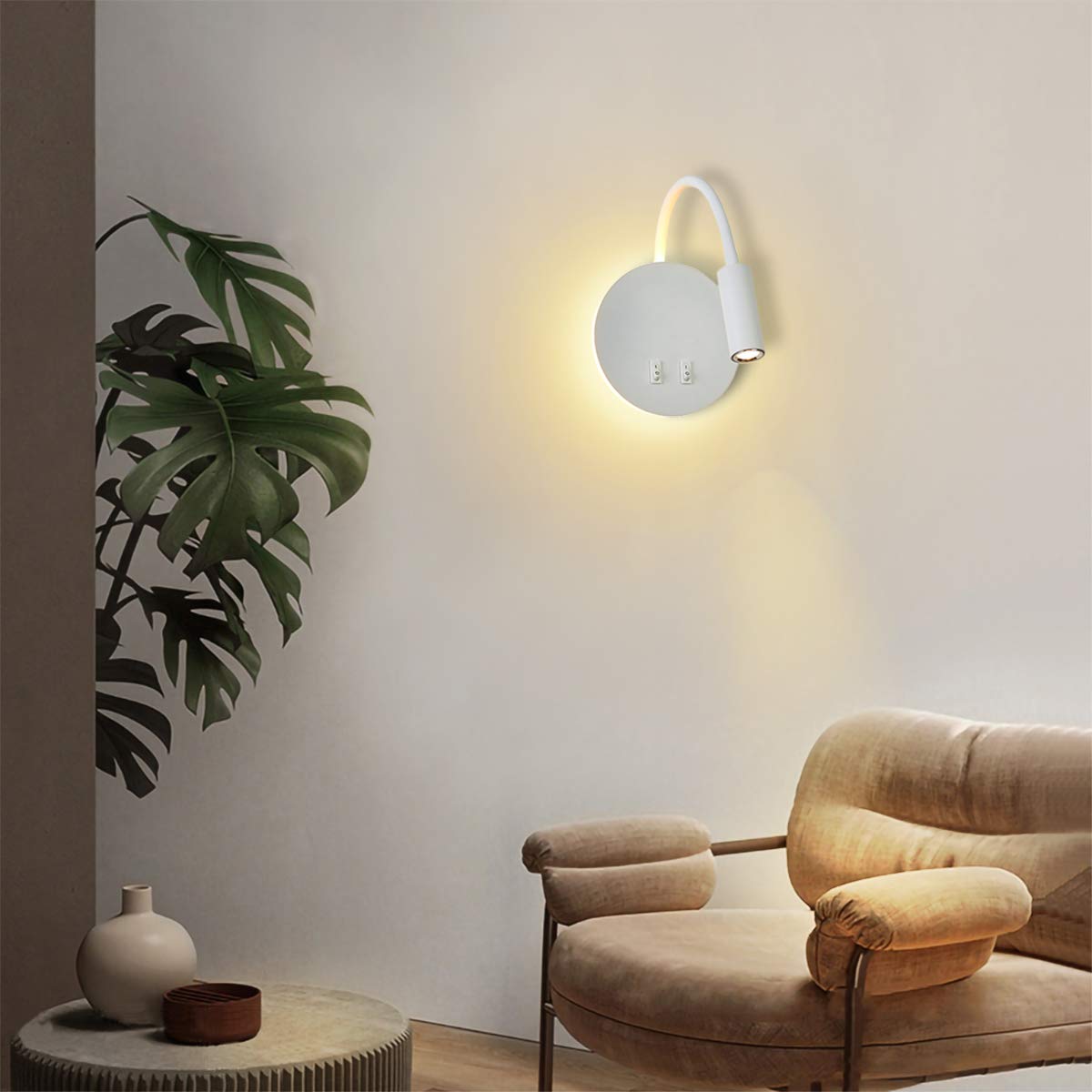 Budbuddy 3+8W LED Lampada da lettura luce di lettura nero Lampada da comodino per la lettura a letto, flessibile a collo di cigno flessibile, luce notturna in alluminio (Bianco/Bianco caldo)