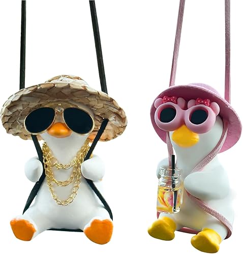 2 adornos colgantes de pato oscilante para automóvil, lindo colgante de coche de pato oscilante, decoración de automóvil, accesorios para espejo