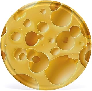 Yellow Cheese with Holes Metal Tin Sign Vintage Round Iron Plate Hanging Painting Wall Cave Decor