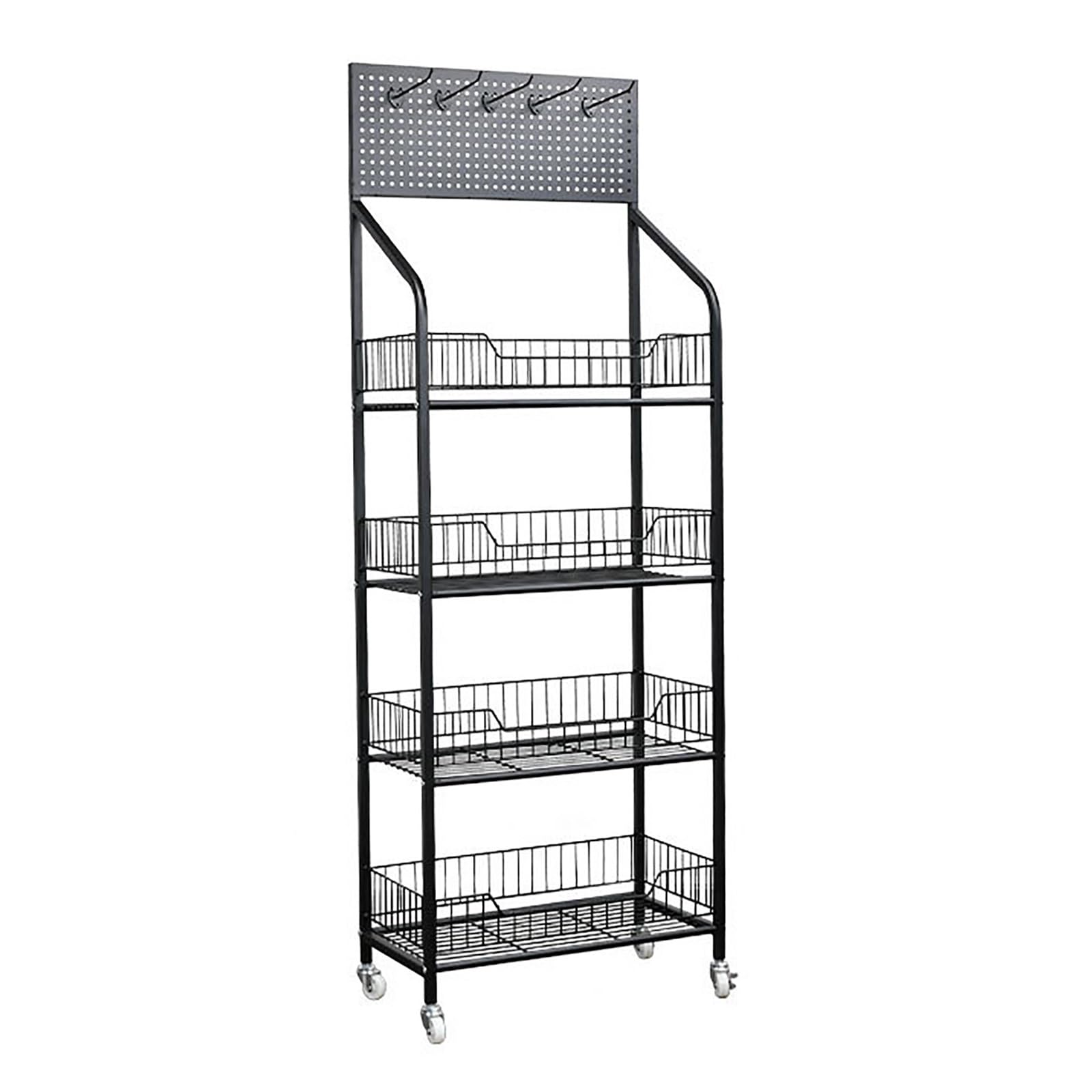 4-Tier Retail Candy Snack Display Rack, Kitchen Baker's Racks?Snack Display Rack Organizer with Wheels, Metal Standing Shelf Units for Bathroom Living Room Office Garage(Black1,50 * 27 * 140cm)