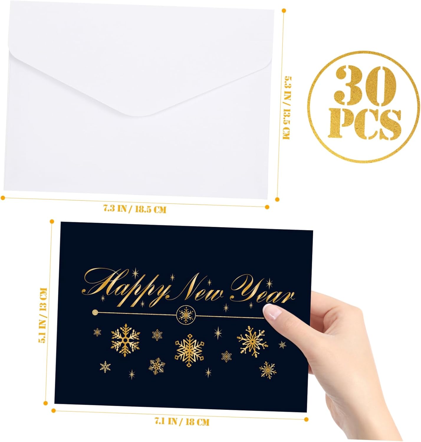 Happy New Year Card: 2022 30 Pack Golded Holiday Greeting Fold Cards Set with Envelopes for Christmas and New Year Presents 5 inch x 7 inch