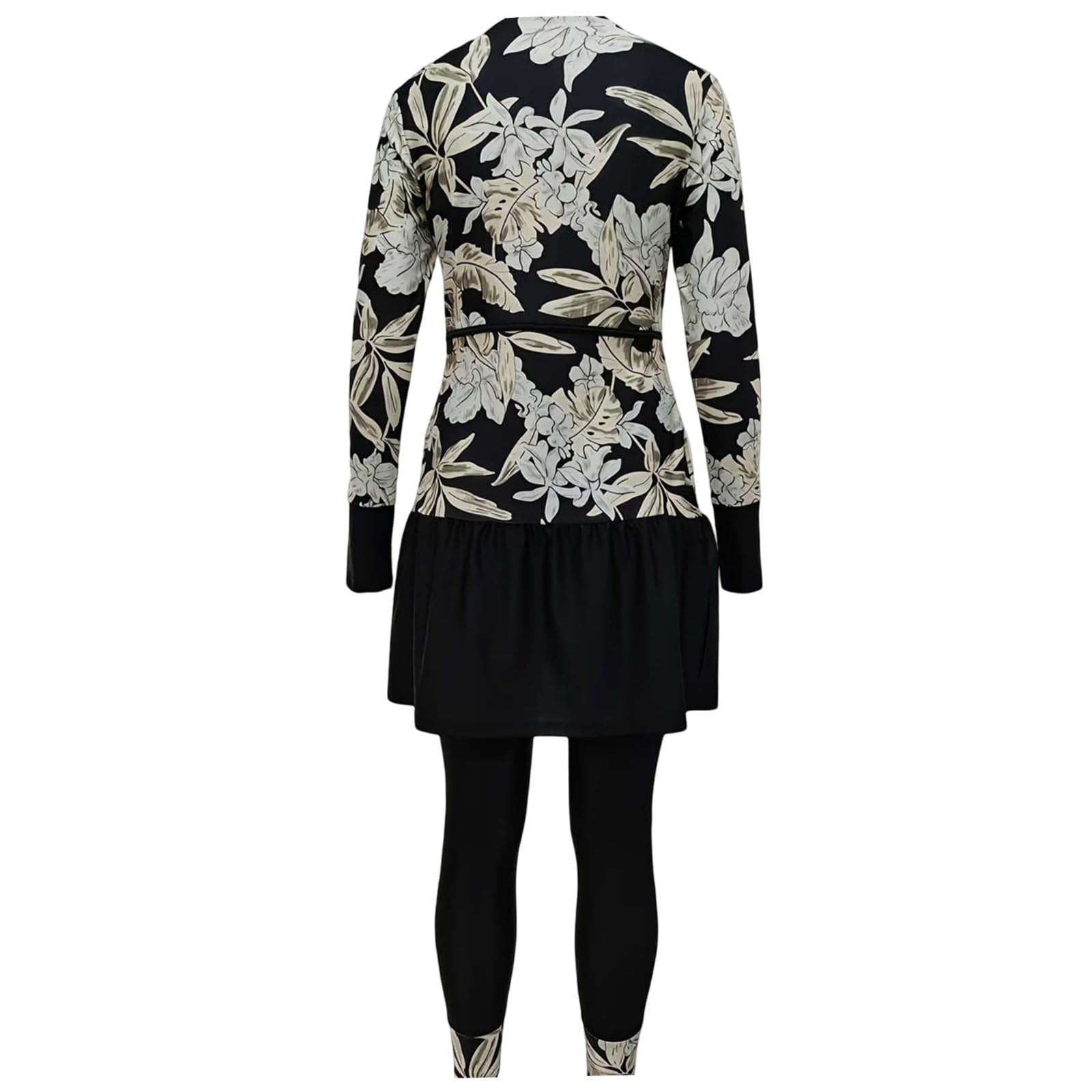 Costume da bagno musulmano da donna, stile burkini, a maniche lunghe, con reggiseno integrato + pantaloncini da bagno + hijab, 3 pezzi, copertura completa, traspirante, sportivo, set a maniche