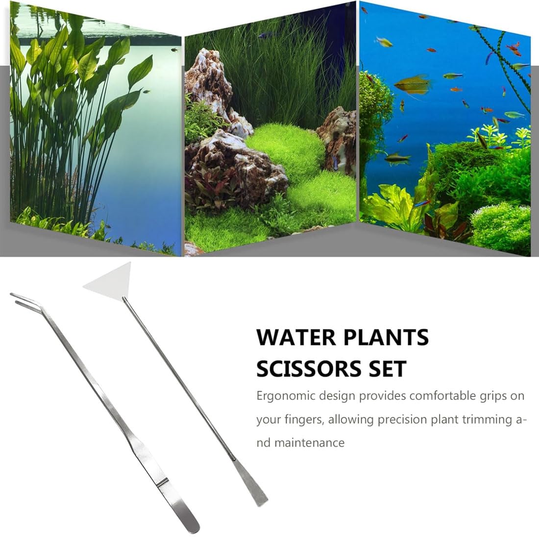 WUSJCOF 2 Pezzi Strumenti Premium per Aquascaping in Acciaio Inossidabile, Set di Pinzette e Spatola Anti-Ruggine per Manutenzione e Taglio Piante Acquatiche, Pulizia Acquario (Argento)