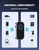 Vista 2 de COMSOON - Receptor Bluetooth 5.0 para auto, adaptador de auxiliar con cancelación de ruido, receptor de música para estéreo, audífonos con cable