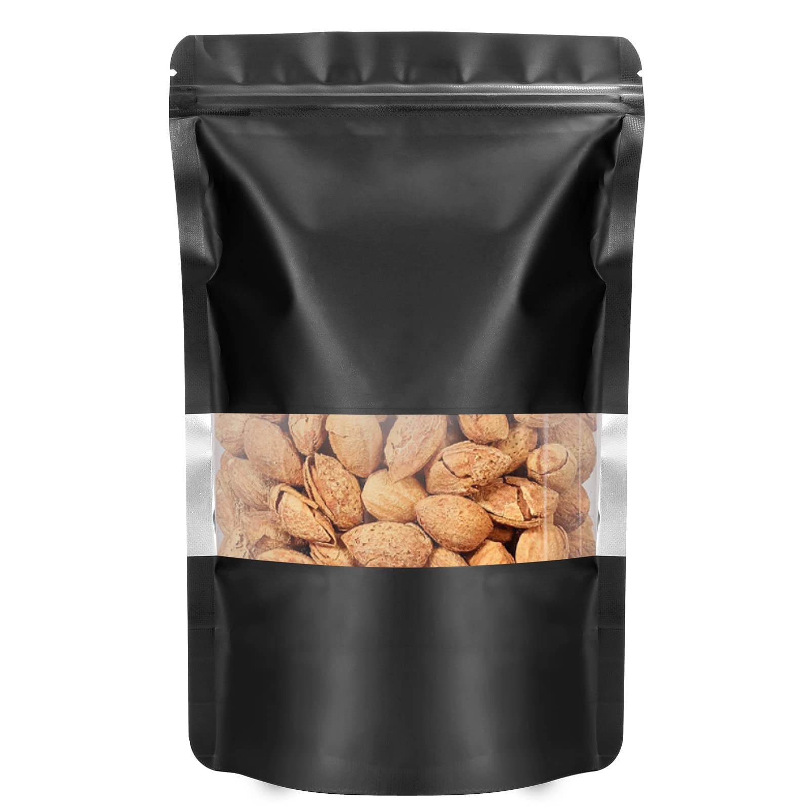 XFXIA Black Aluminium Foil Pouches with Window, 100 Pack, Reusable, Barrier (Aluminium), Zipper Closure, 18cm x 26cm, Food & Sandwich Bags