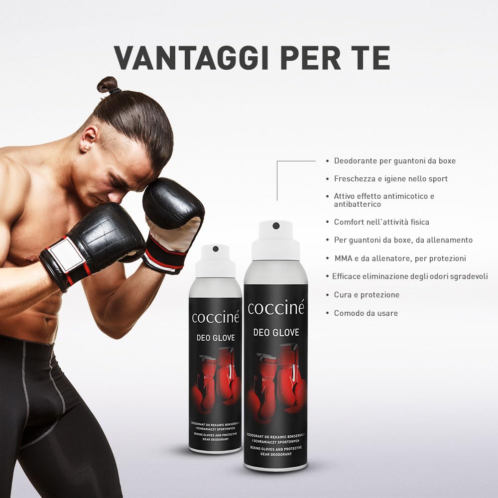 Coccine - Deodorante per Guantoni da Boxe e Guanti Sportivi, Effetto Antimicotico e Antibatterico, Efficace Eliminazione degli Odori, Comoda Applicazione, Prolunga la Durata del Guanto