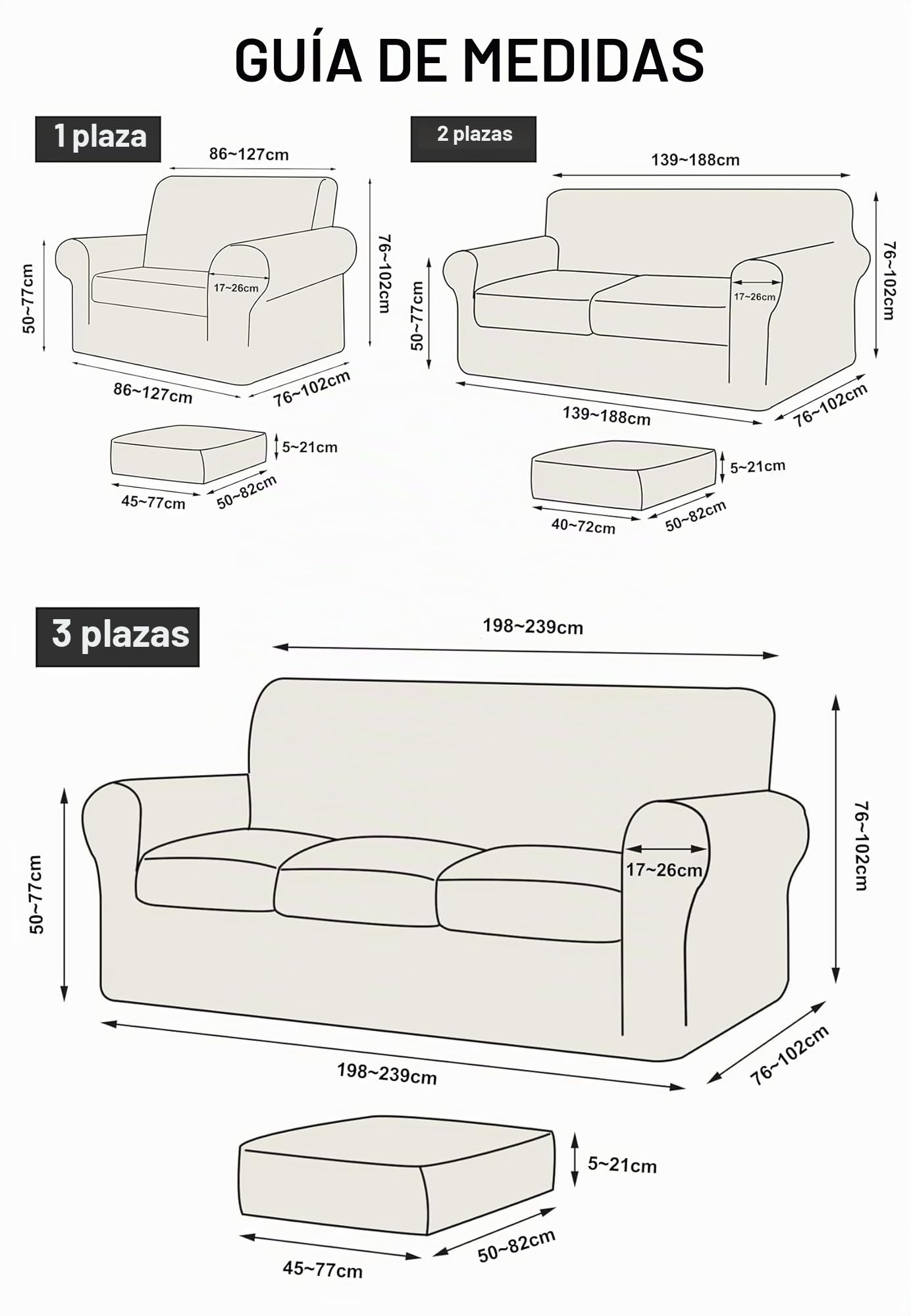 Funda Sofa Elástica 1/2/3 Plazas Con Cojín - Ajustable, Antideslizante y Decorativa - Protector De Muebles