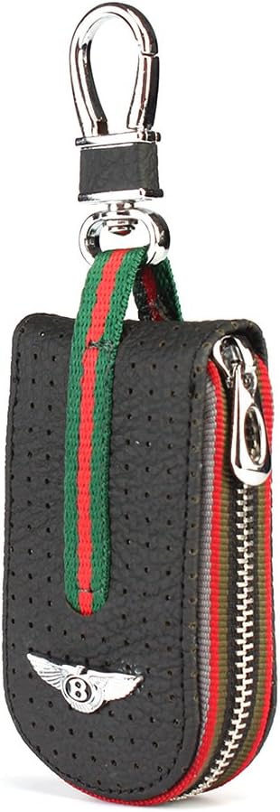 Leather Car Smart Key Chain Universal Key Holder Bag Black Zipper Case Cover Wallet Bag Shell Fob Ring (Bentley)