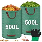2 x 500L Gartenabfallsack mit 2 Paar Handschuh Laubsack Gartensack mit Griffen, Stabil Selbststehend Gartenabfallsäcke Garten Laubsammler Abfallsack Laubsäcke für Gartenabfälle