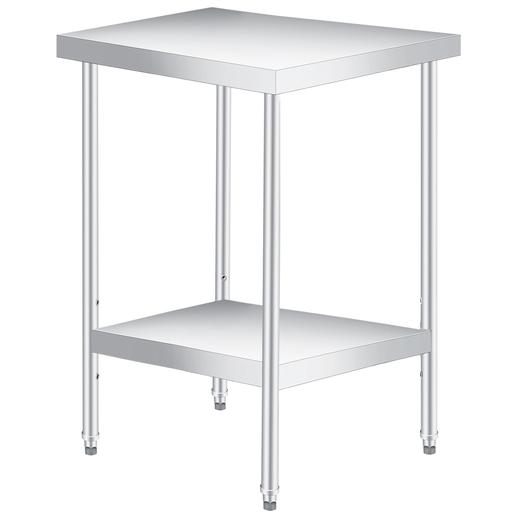 Stainless Steel Table, 24" x 24" Heavy Duty Worktable with Adjustable Undershelf, 2 Tier Metal Prep Table for Commercial Kitchen, Restaurant, Garages