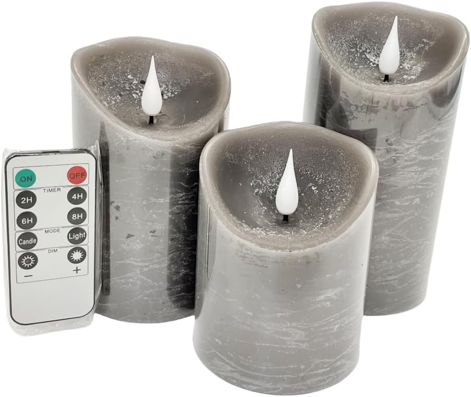 Adoria Large Grey Flameless Candles Set
