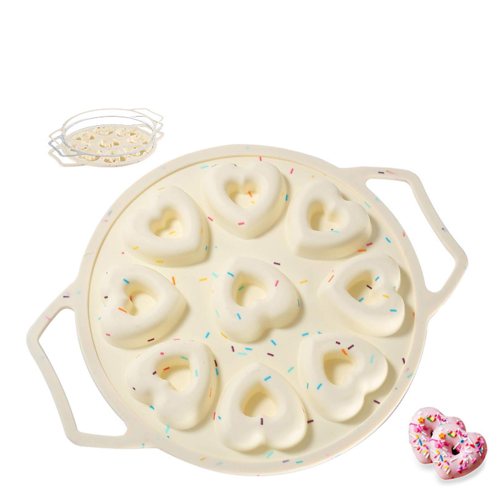 Moule à gâteau en silicone en forme de 9 donuts - Non collant - En forme de cœur