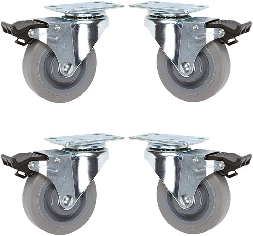 Rueda de goma Mirage de 3 pulgadas | 4 frenos giratorios de bloqueo total | Placa superior 3 x 1.25 pulgadas | Capacidad de carga, capacidad de 900