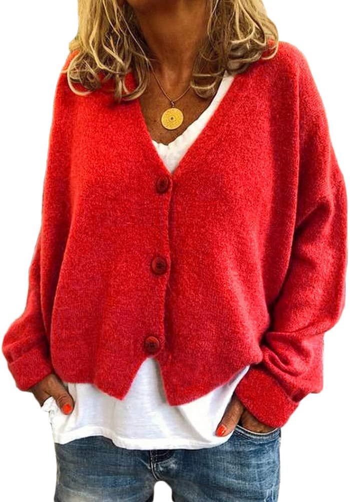 Onsoyours Cardigan Pour Femme, Hiver, Mode, Col V, Manches Longues, Marguerite, Manteau En Tricot Ample Uni, Bouton, Ouvert, Pull En Maille Décontracté, XS