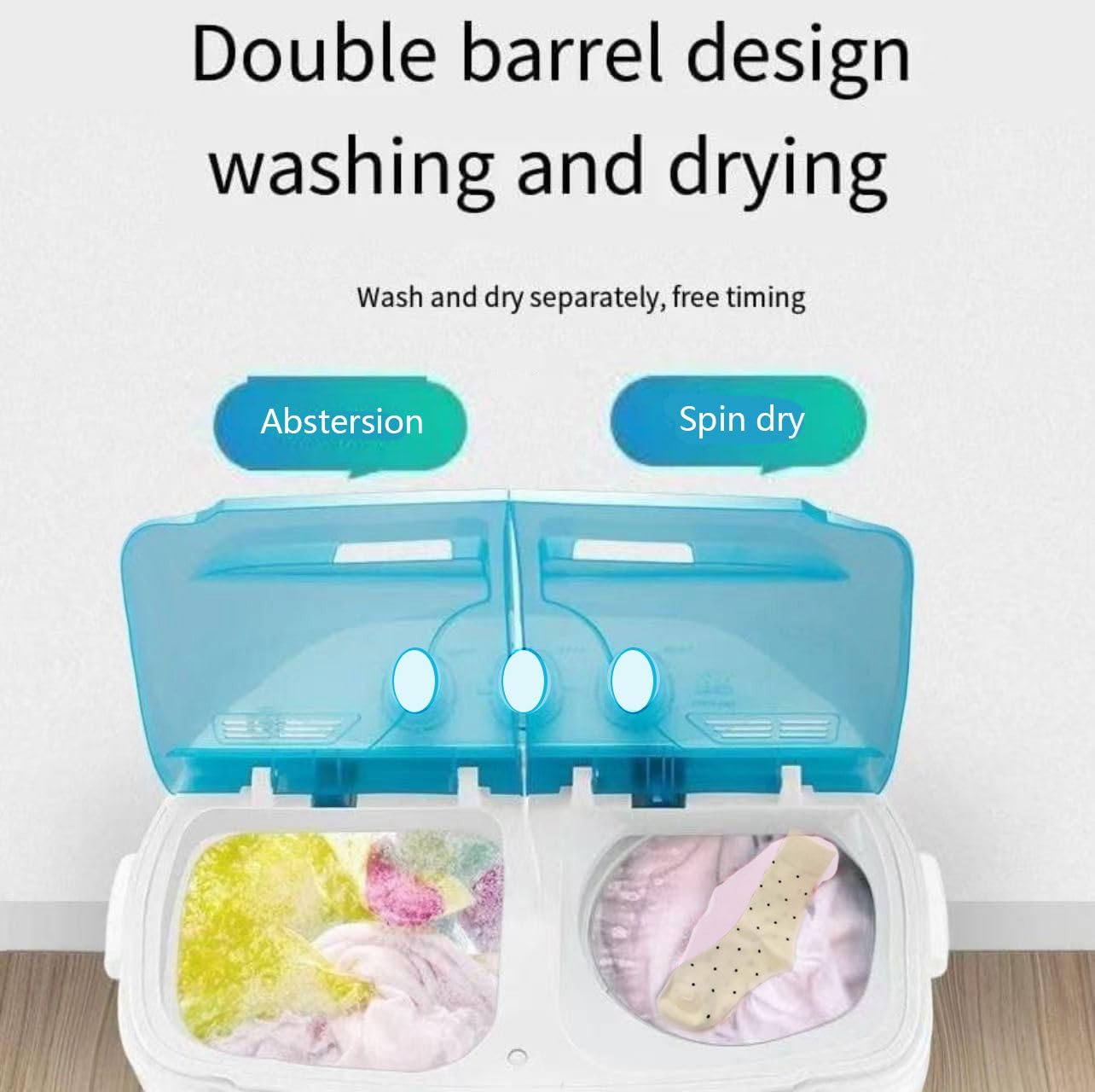 Portable Twin Tub Washing Machine and Dryer 5 KG (3 KG Wash 2 KG Dryer) Electric Mini Washer RV Travel Camping Dry Cycle Dryer Combo New — view 5