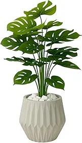 Costela De Adão Artificial 18 Folhas Com Vaso Origami Cinza