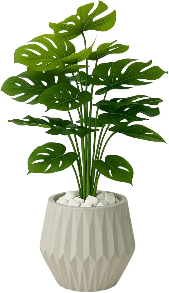 Costela De Adão Artificial 18 Folhas Com Vaso Origami Cinza